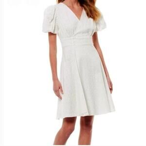 A Loves A White Dress Wrap Lace Eyelet Knee Length Balloon Sleeve V Neck Boho L